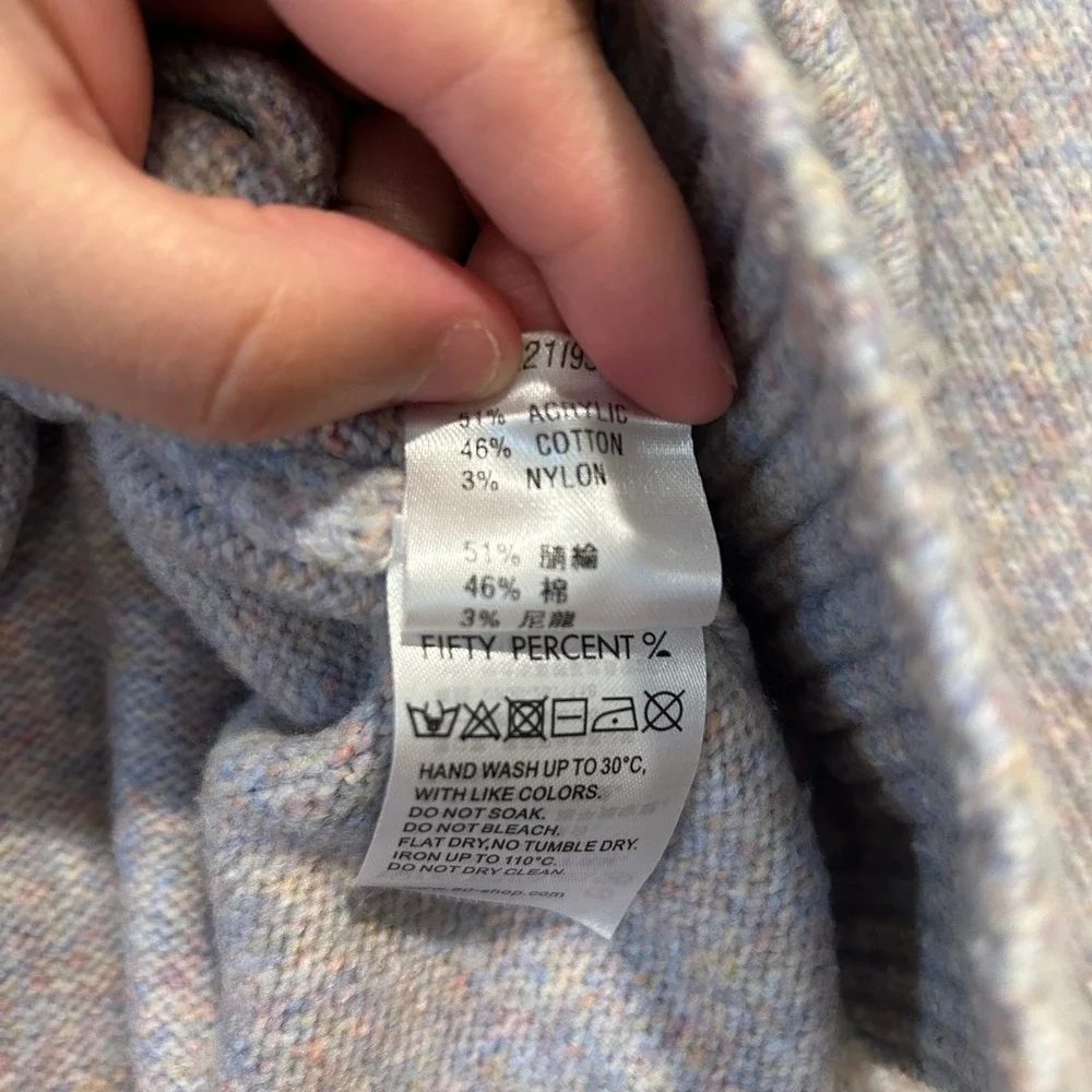 Fifty Percent V-Neck Oversized Hi-Low Knit Sweater Wool Blend Soft S‎